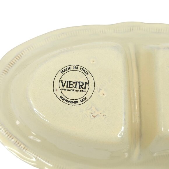Vietri Bellezza Buttercream Divided Serving Bowl 8.75" Oval Dish Italy Embossed - Picture 12 of 14